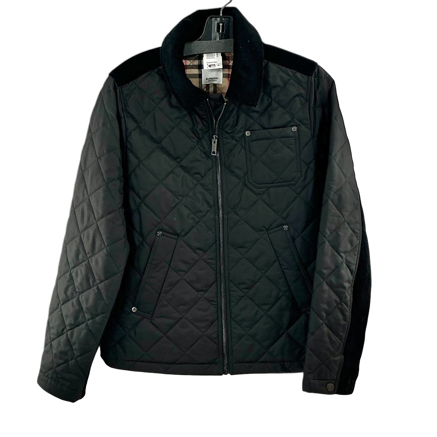 Burberry Women’s Quilted Jacket Velvet Corduroy Trim Black