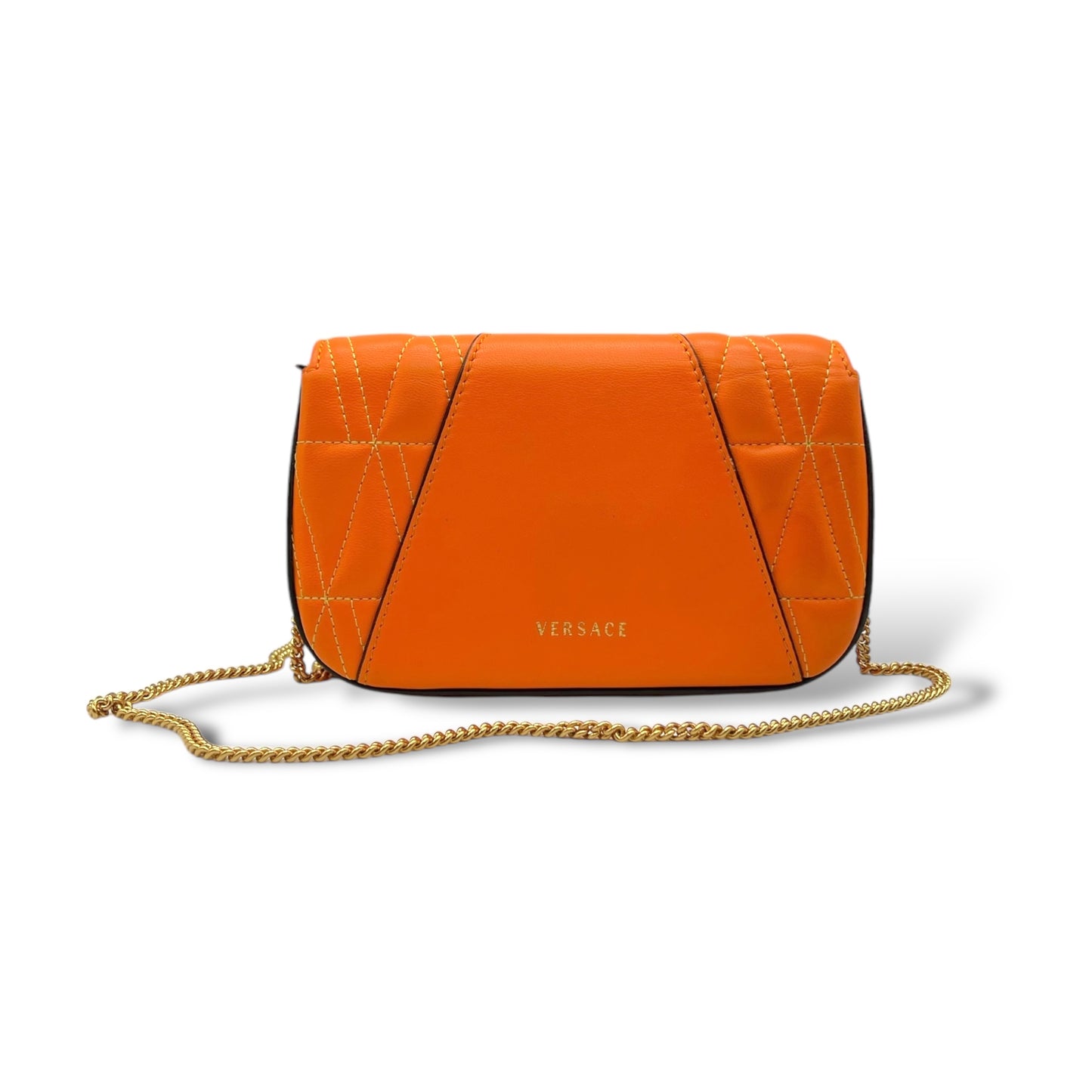 Versace Quilted Leather Mini Orange Crossbody Bag