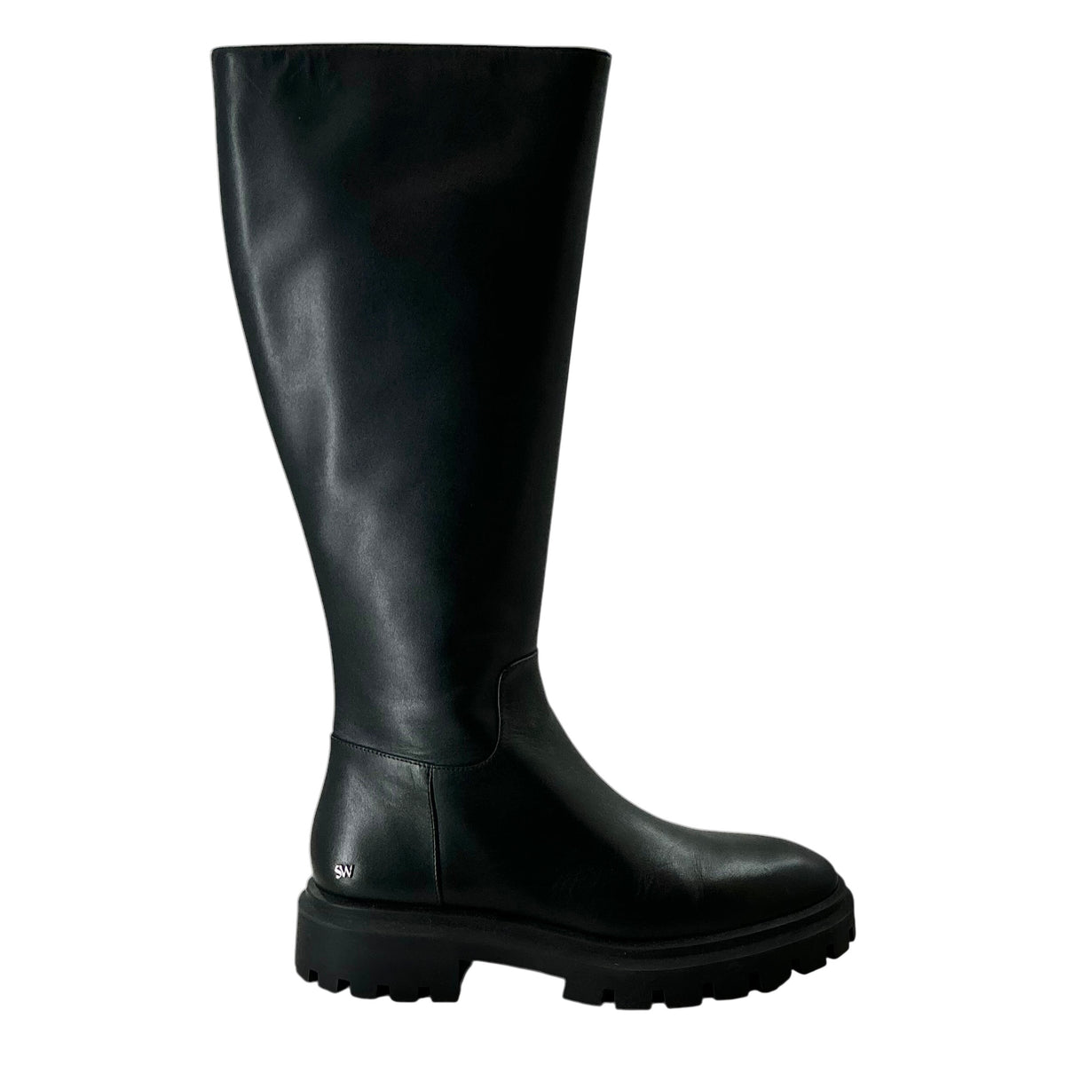 Stuart Weitzman Black Leather Ultra Lug Knee-High Boots