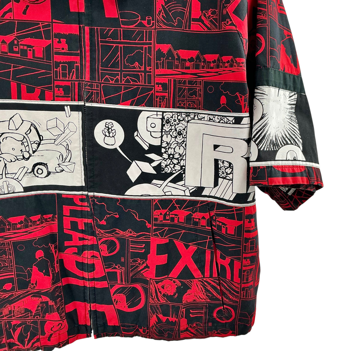 Prada SS18 Comic Graphic Print Short-Sleeve Zip-Up Jacket Shirt
