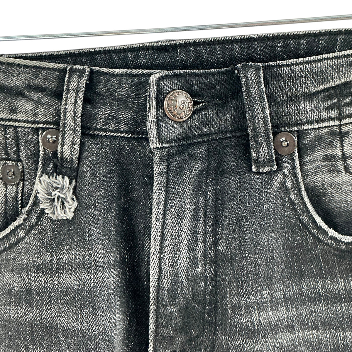 R13 Distressed Joan Cropped Flare Jeans Washed Charcoal Grey