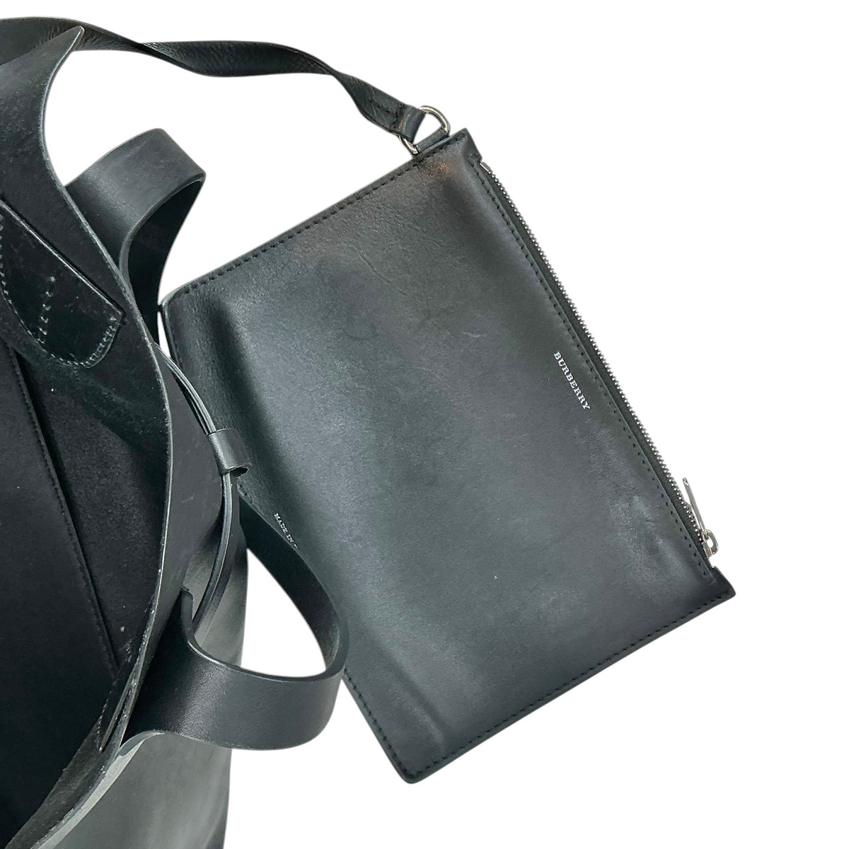 Burberry Black Soft Calfskin Leather Belted Shoulder Bag / Tote