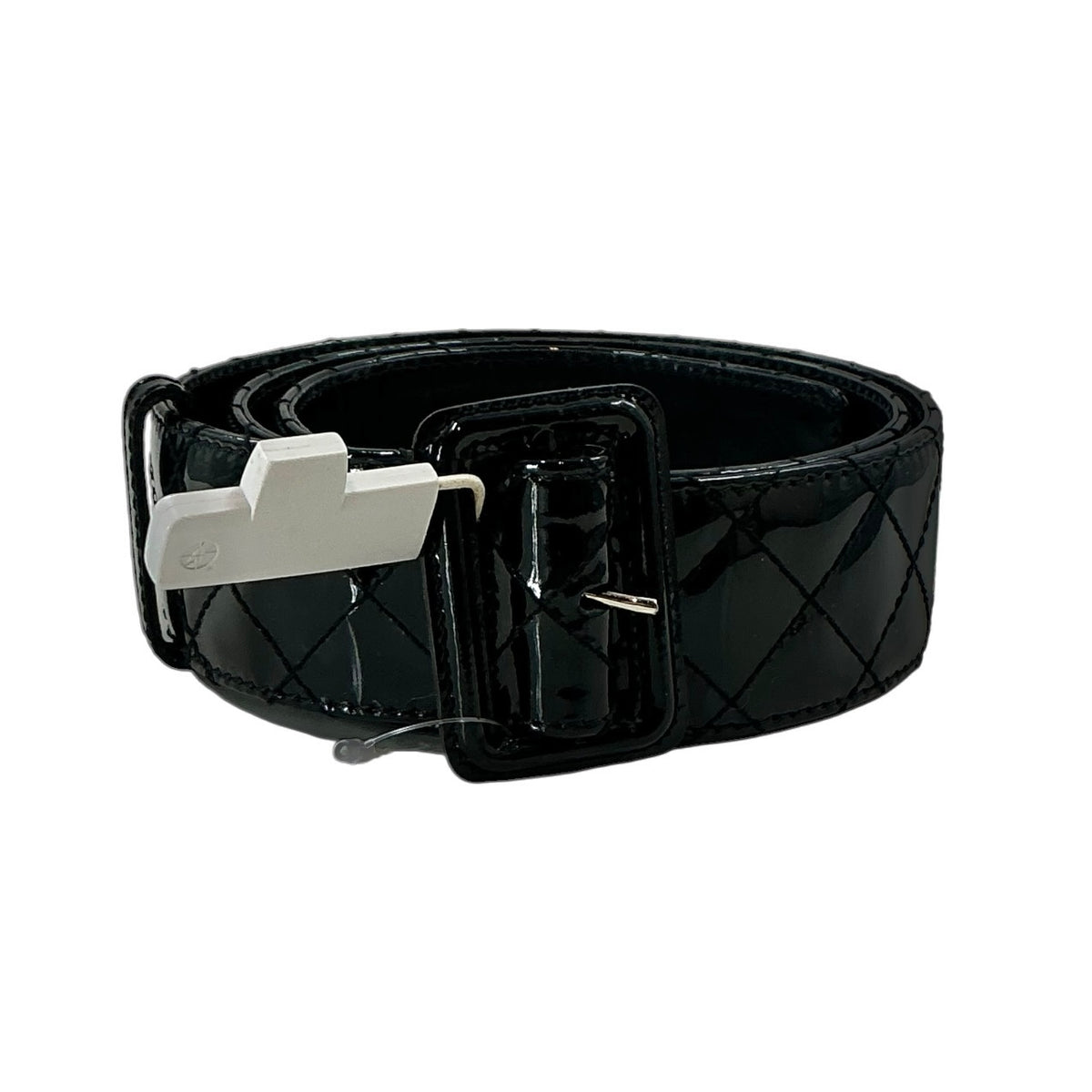Burberry Black Patent Leather Quilted Wide Buckle Belt
