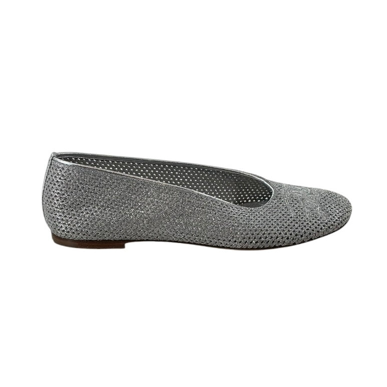 Burberry Silver Embroidered Metallic Mesh Ballerina Flats