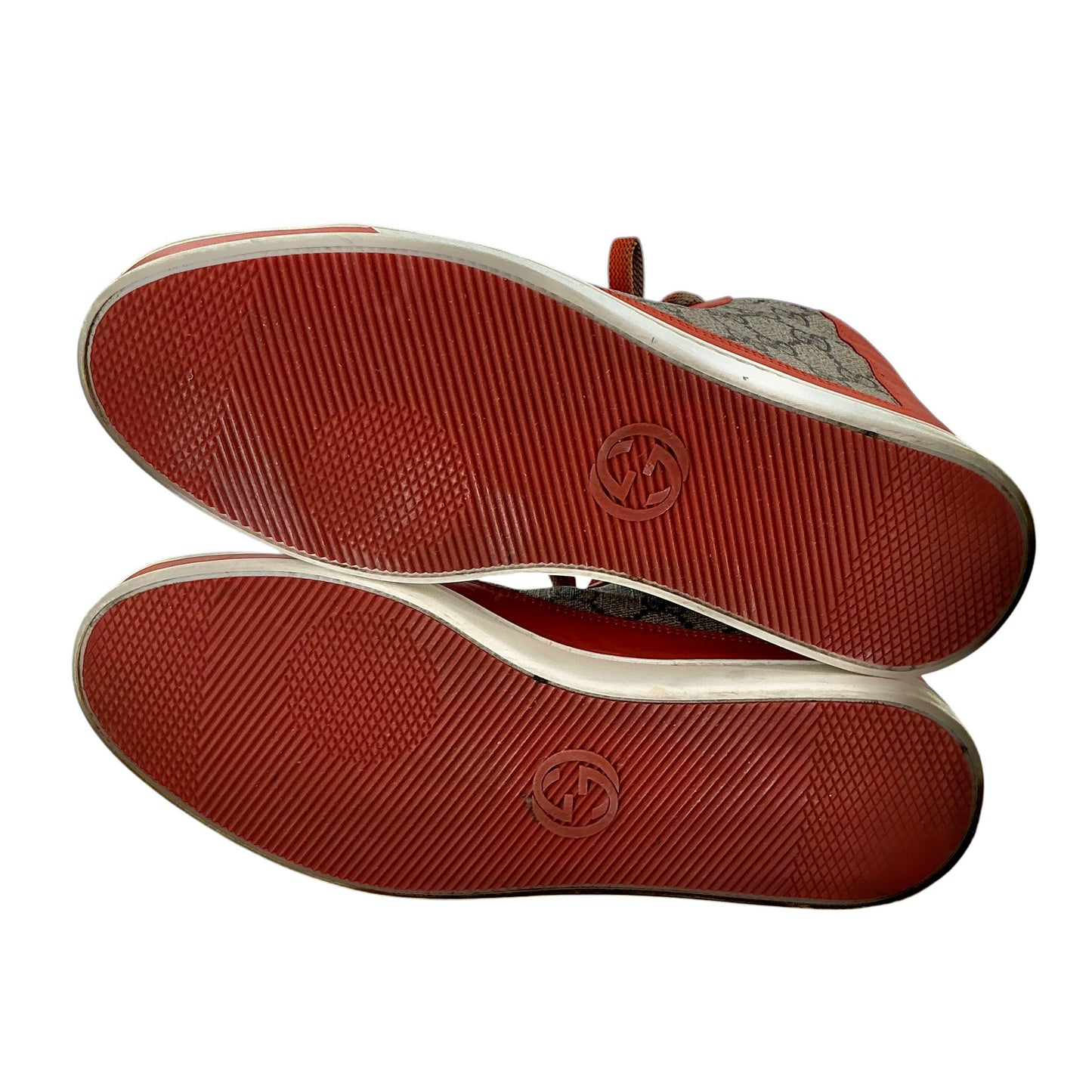 Gucci Men's GG Supreme and Leather High-Top Sneakers in Dark Orange