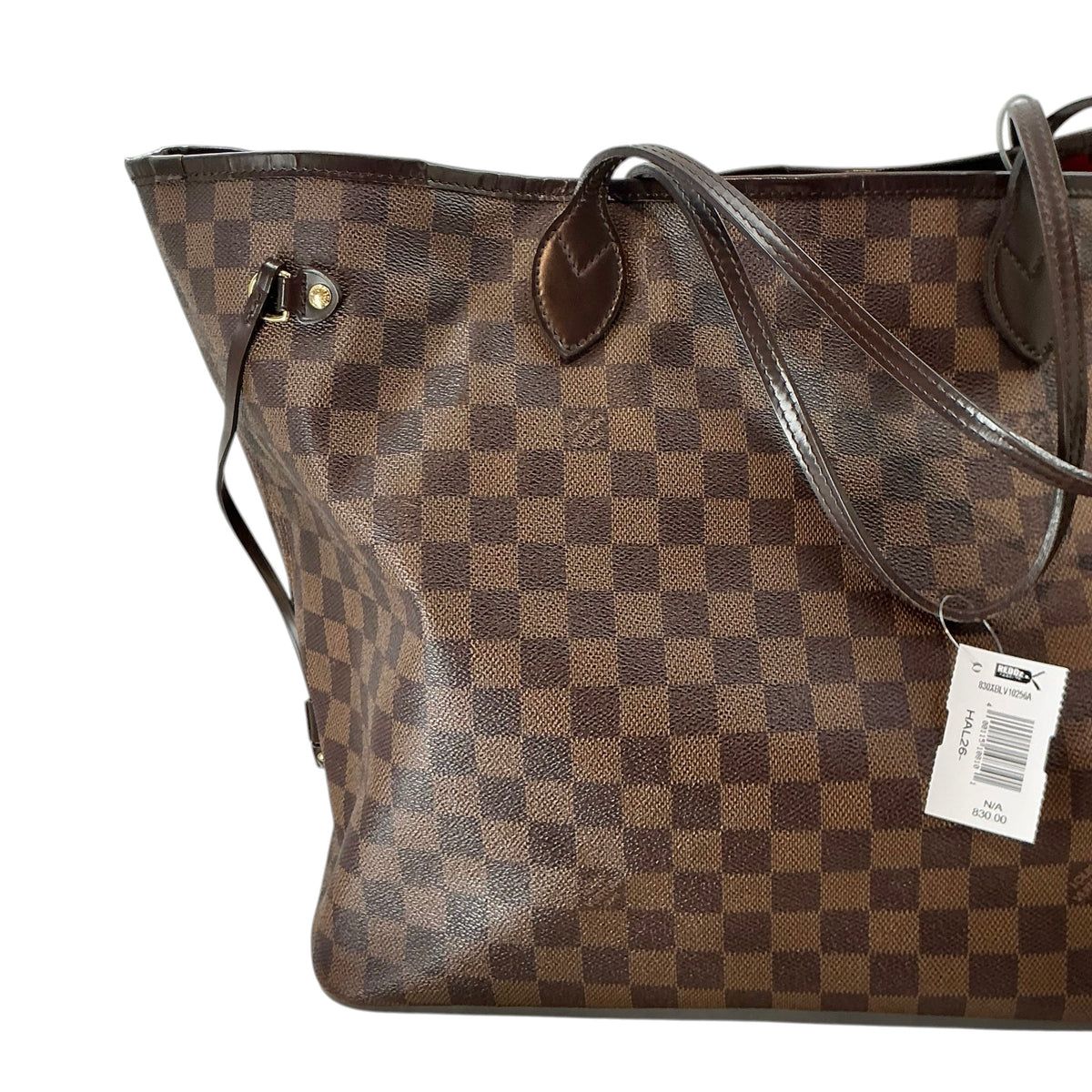 Louis Vuitton Neverfull GM Damier Ebene Tote Bag Brown Red Interior