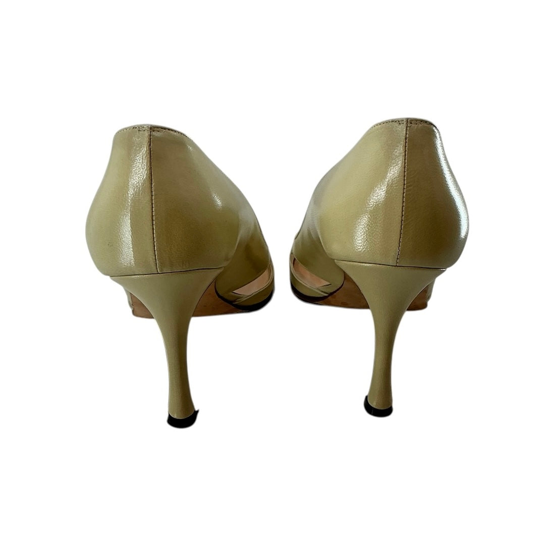 Manolo Blahnik Beige Patent Leather Open Toe Heels