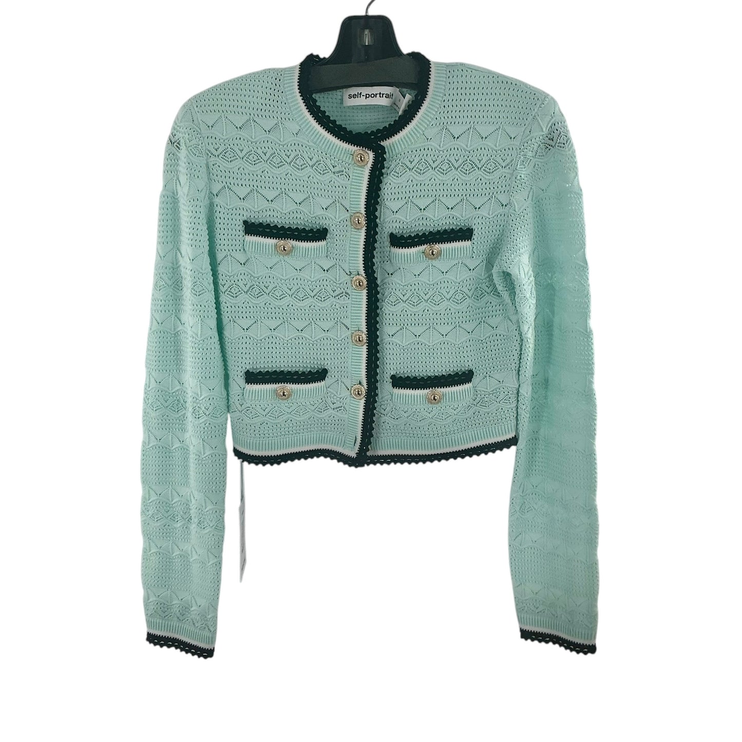 Self-Portrait Mint Pointelle Knit Cardigan