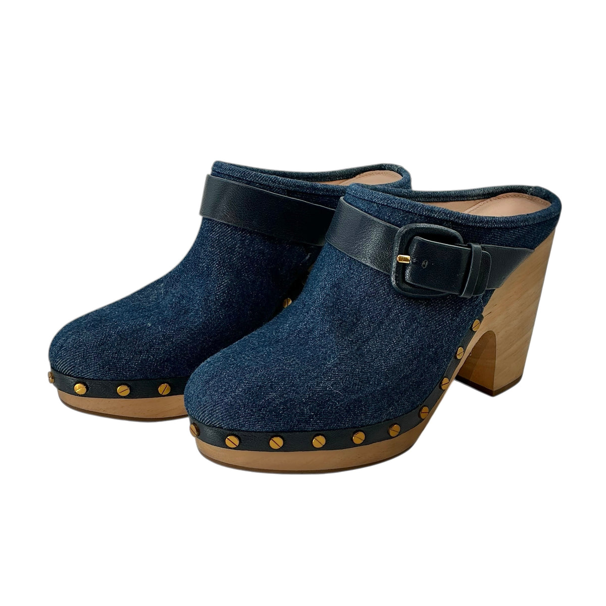 Veronica Beard Dacey Denim Buckle Clogs