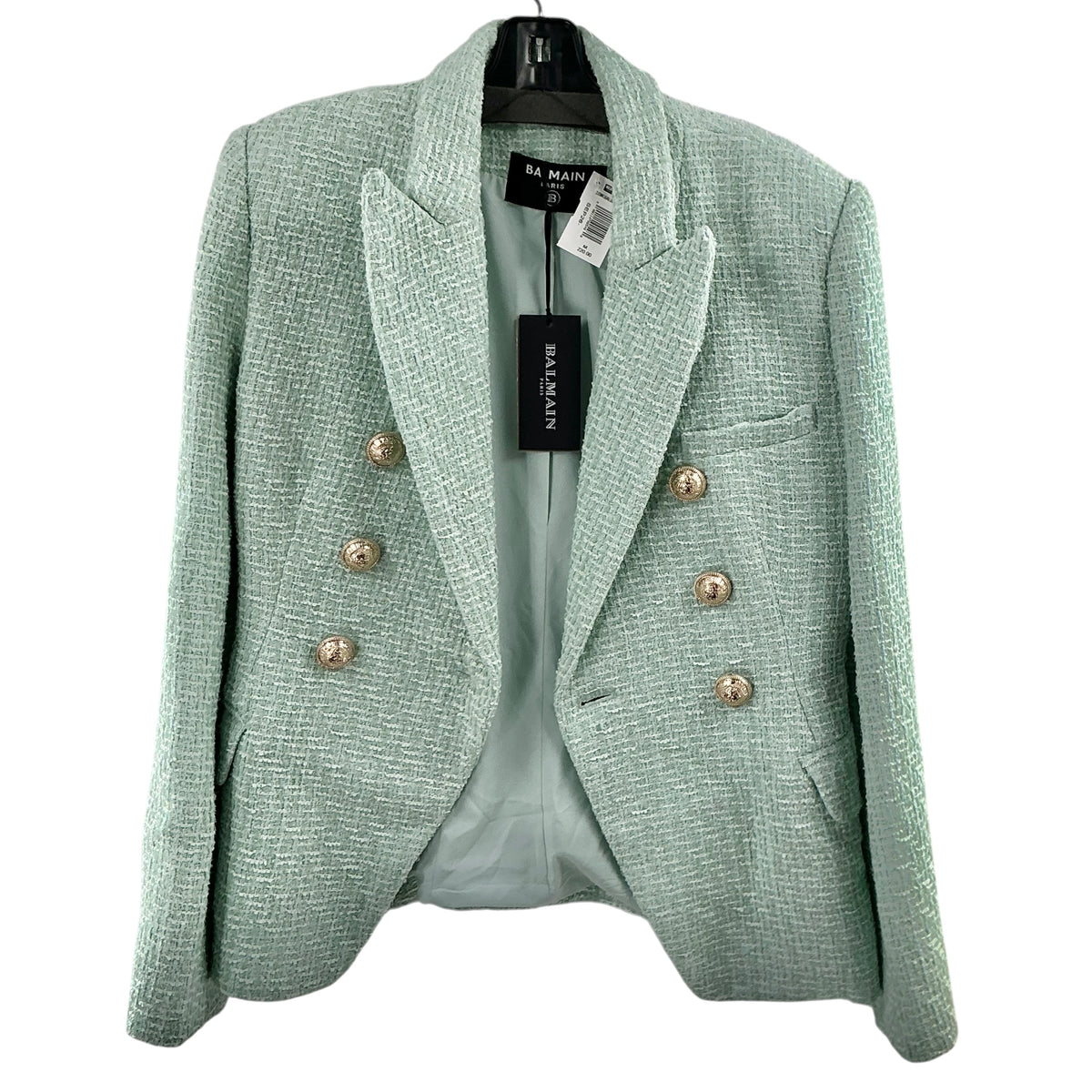 Balmain Paris Black Double-Breasted Tweed Blazer Jacket