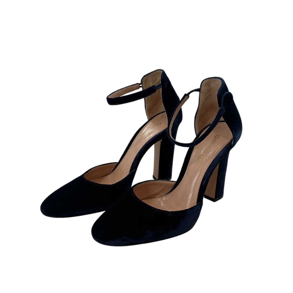 Gianvito Rossi Greta Velvet Ankle Strap Block Heel Pumps