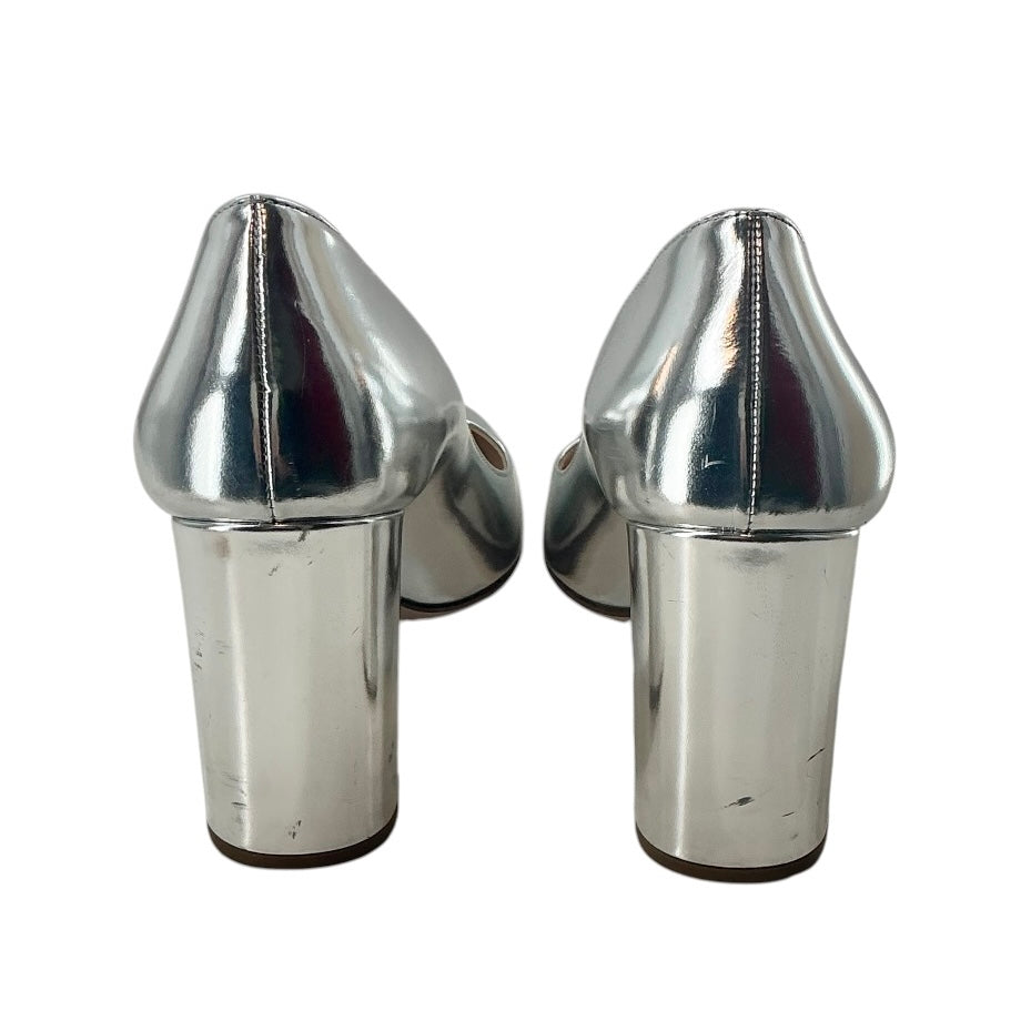 Prada Metallic Silver Block Heel Pumps