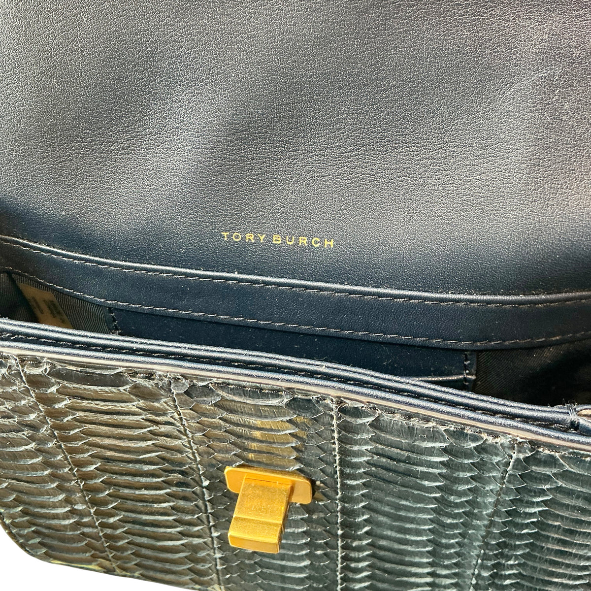 Tory Burch Kira Exotic Mini Convertible Crossbody Shoulder Bag – Royal Navy Blue Python / Snakeskin & Leather