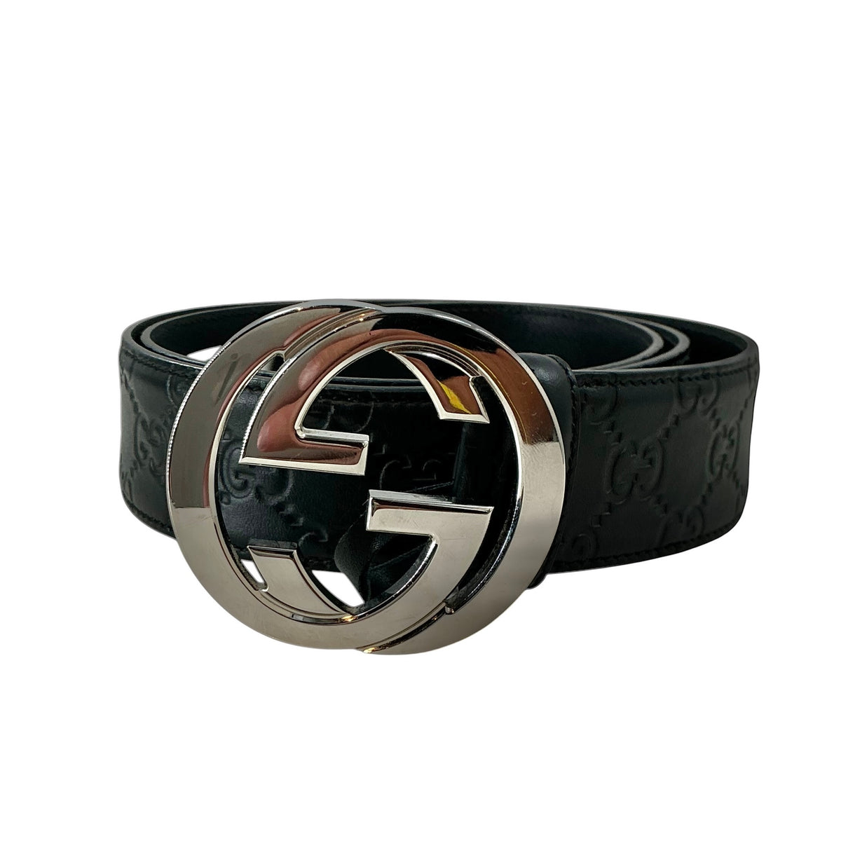 Gucci Men's Black Signature Leather Interlocking G Buckle Belt