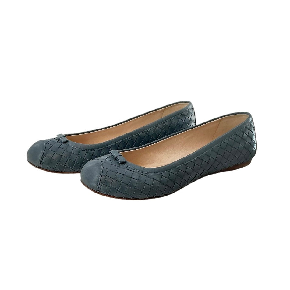 Bottega Veneta Blue Intrecciato Woven Leather Bow Ballet Flats