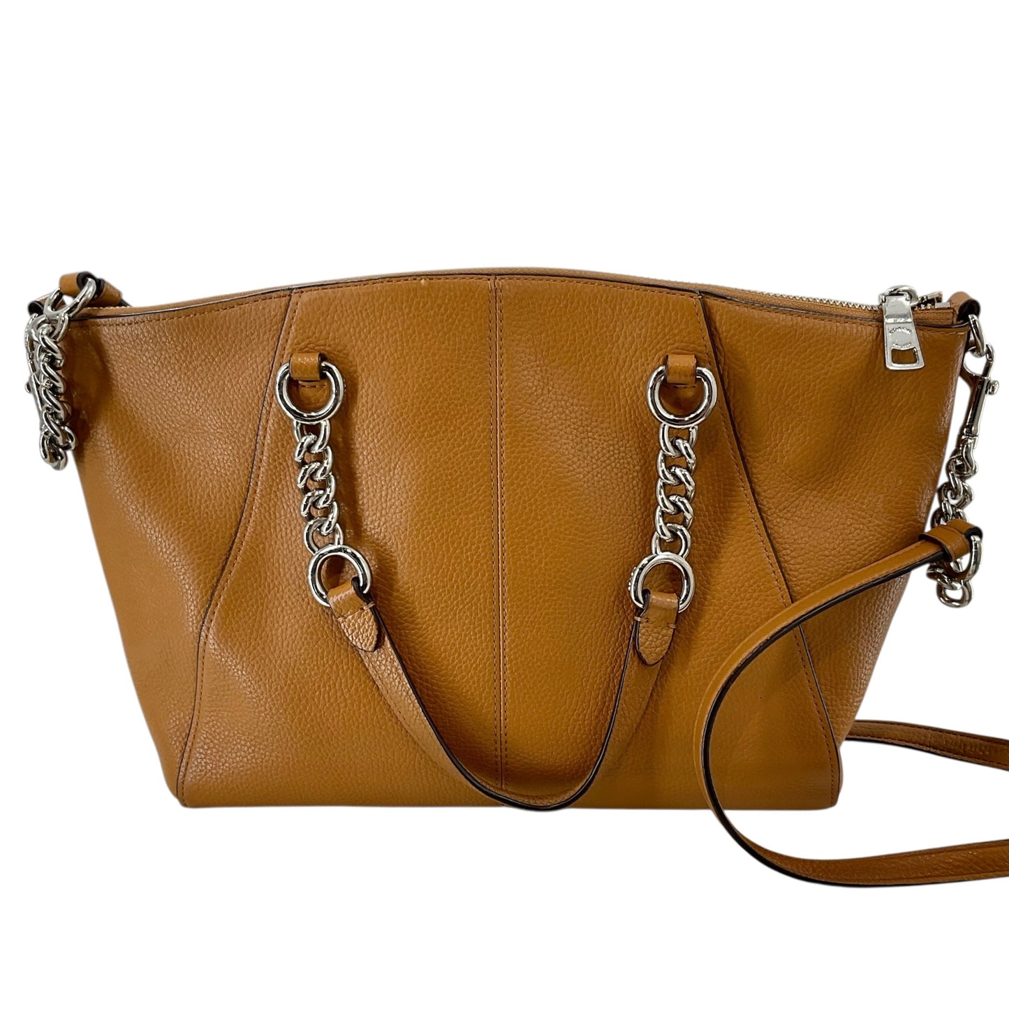 COACH Chain Prairie Satchel in Mustard / Saddle Yellow Pebbled Leather (Style 59501)