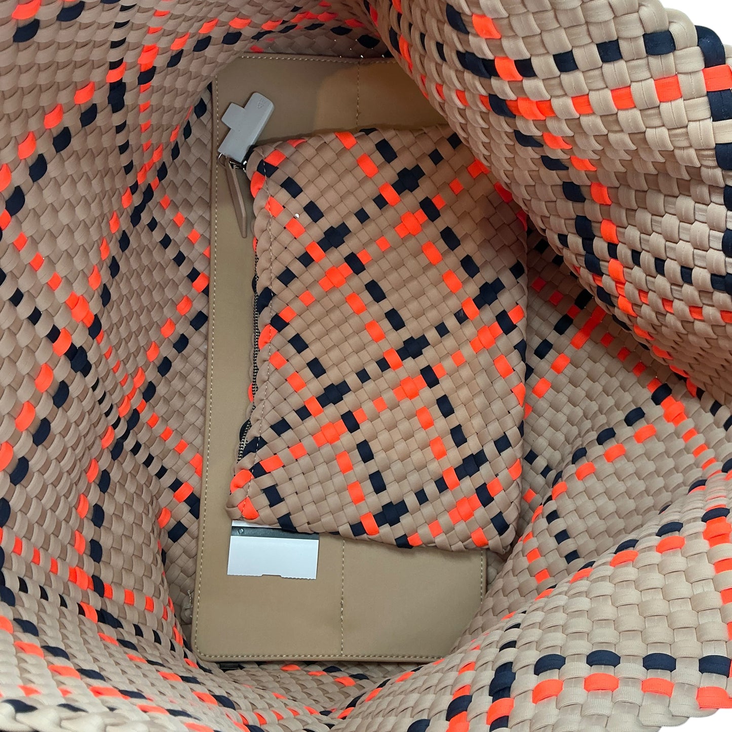 NAGHEDI St. Barths Large Handwoven Neoprene Plaid Tote Bag