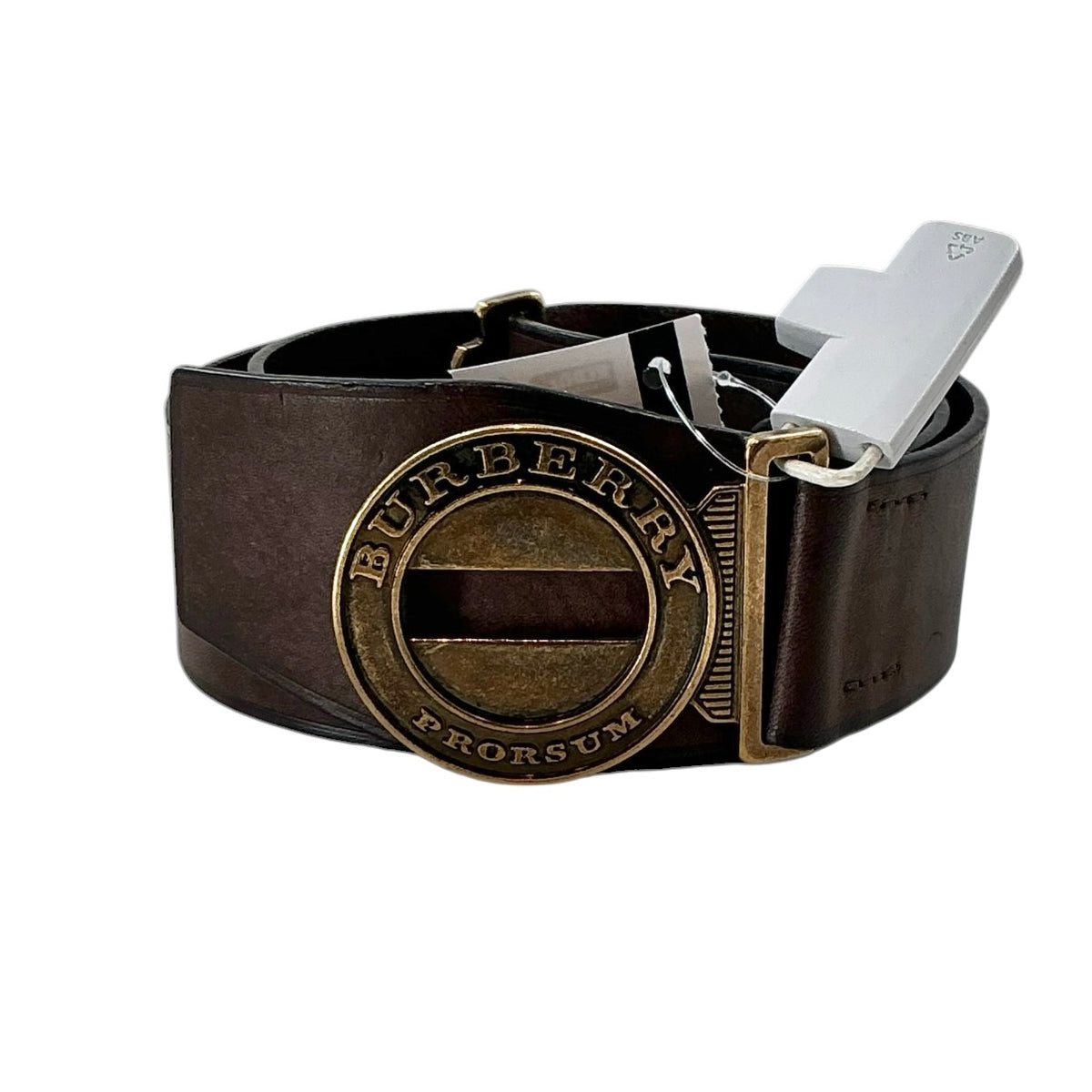 Burberry Prorsum Vintage Brown Leather Round Plaque Statement Belt