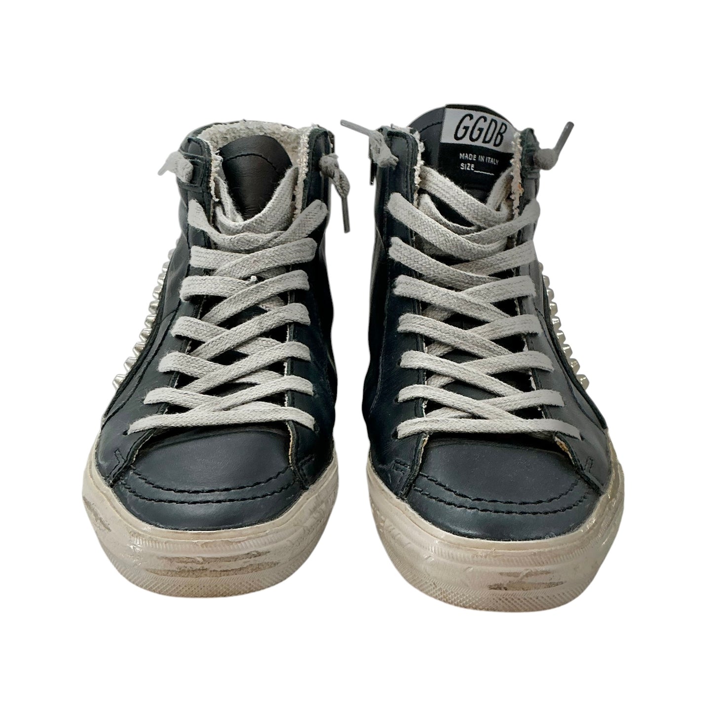 Golden Goose Black Leather Studded Slide High Top Sneakers