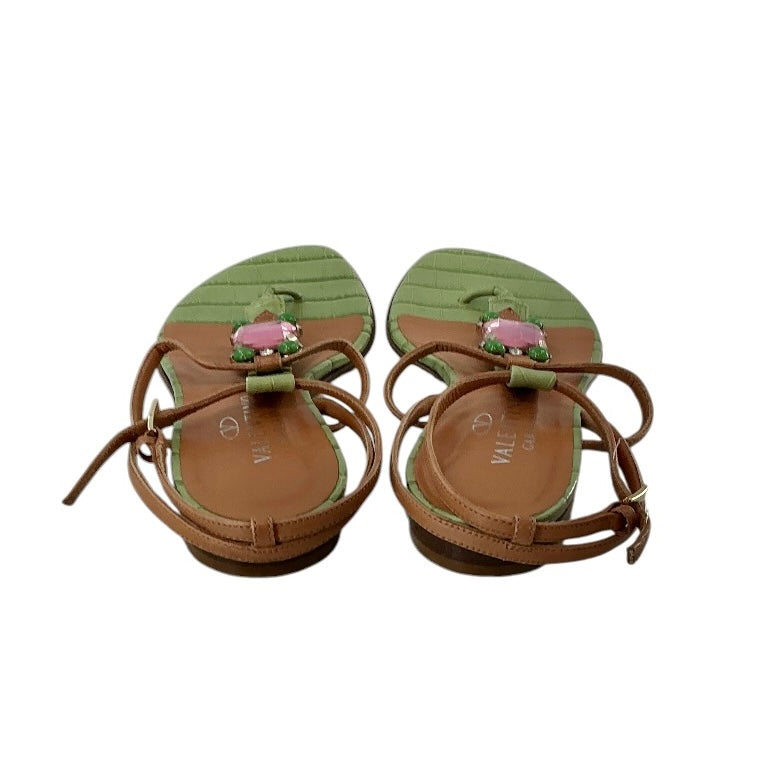 Valentino Garavani Bejeweled Green Croc Flat Sandals