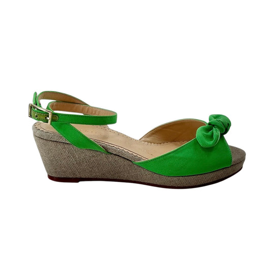 Charlotte Olympia Green Suede Serena Bow Wedge Sandals