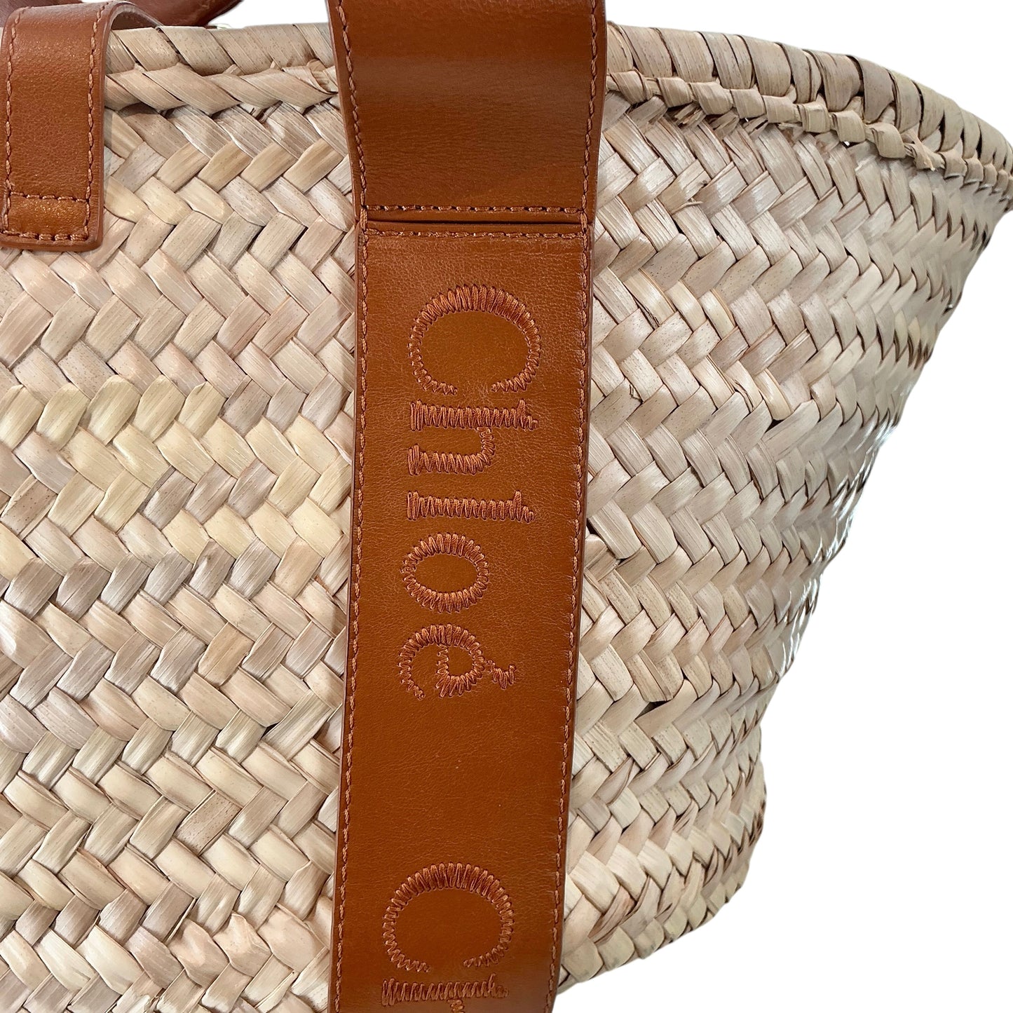 Chloé Medium Sense Basket Bag in Caramel Raffia & Calfskin