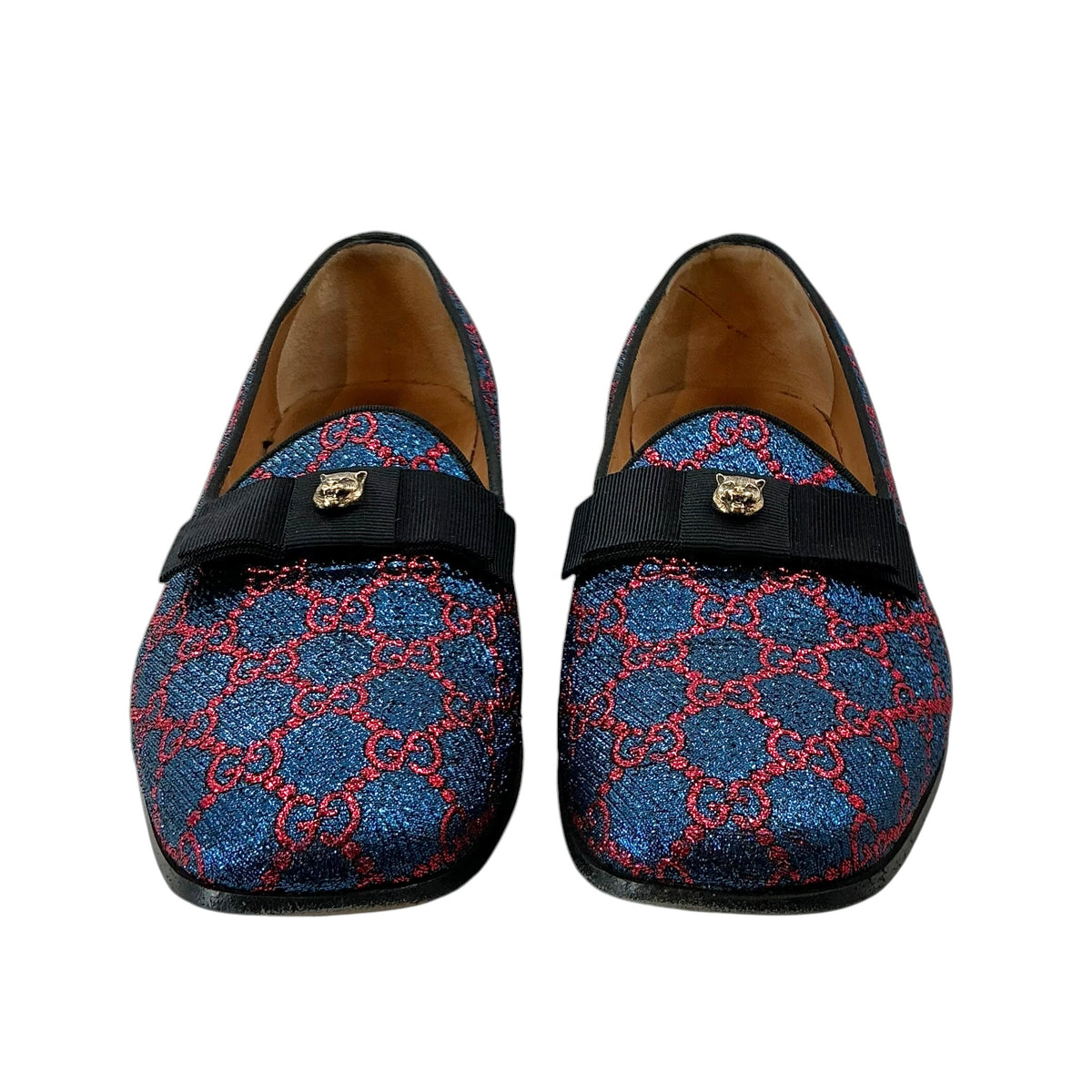 Gucci Lurex Blue & Red GG Monogram Opera Loafers