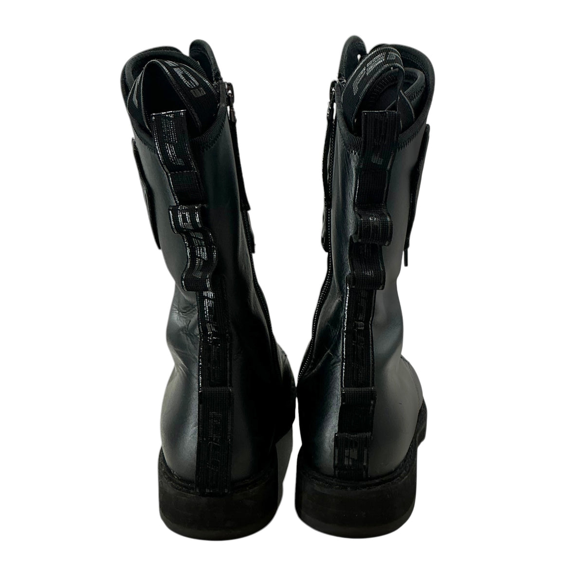 Fendi Black Leather Rockoko FF Monogram Combat Biker Boots