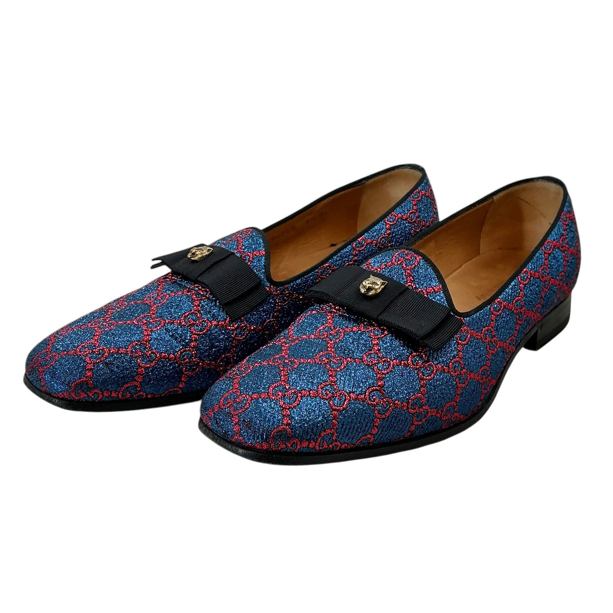 Gucci Lurex Blue & Red GG Monogram Opera Loafers