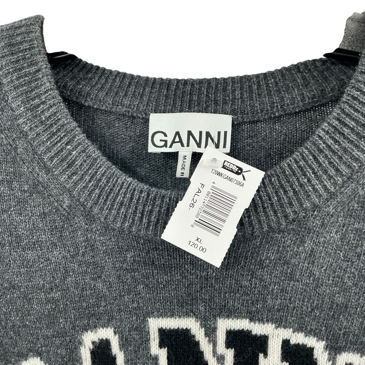 GANNI Dark Grey Graphic Bear Recycled Wool-Blend Sweater