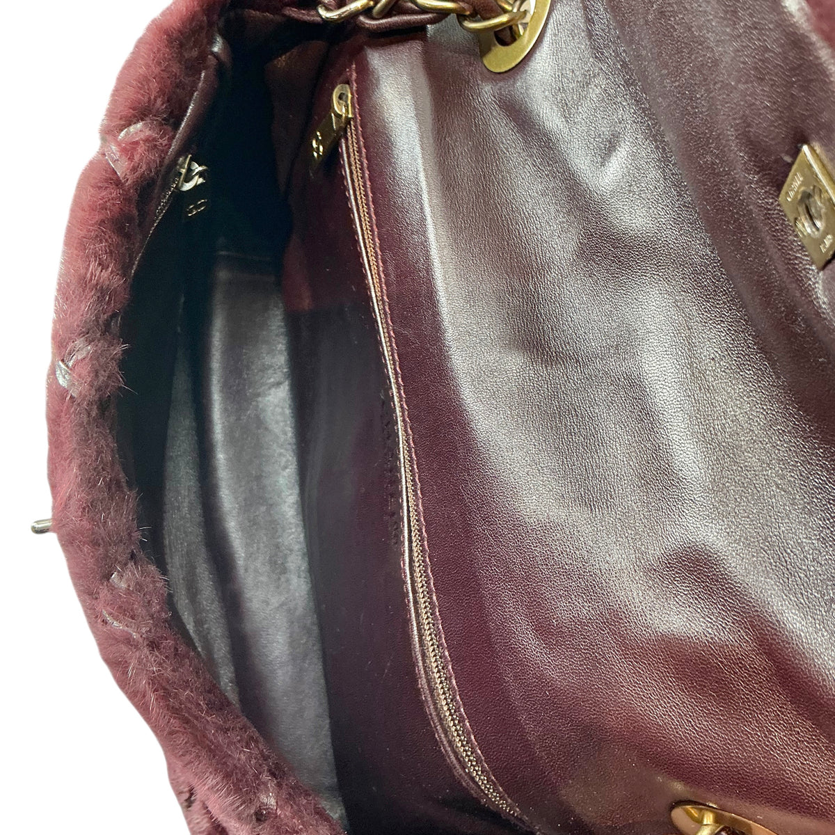 Chanel Vintage Burgundy Fur Timeless Classic Flap Bag