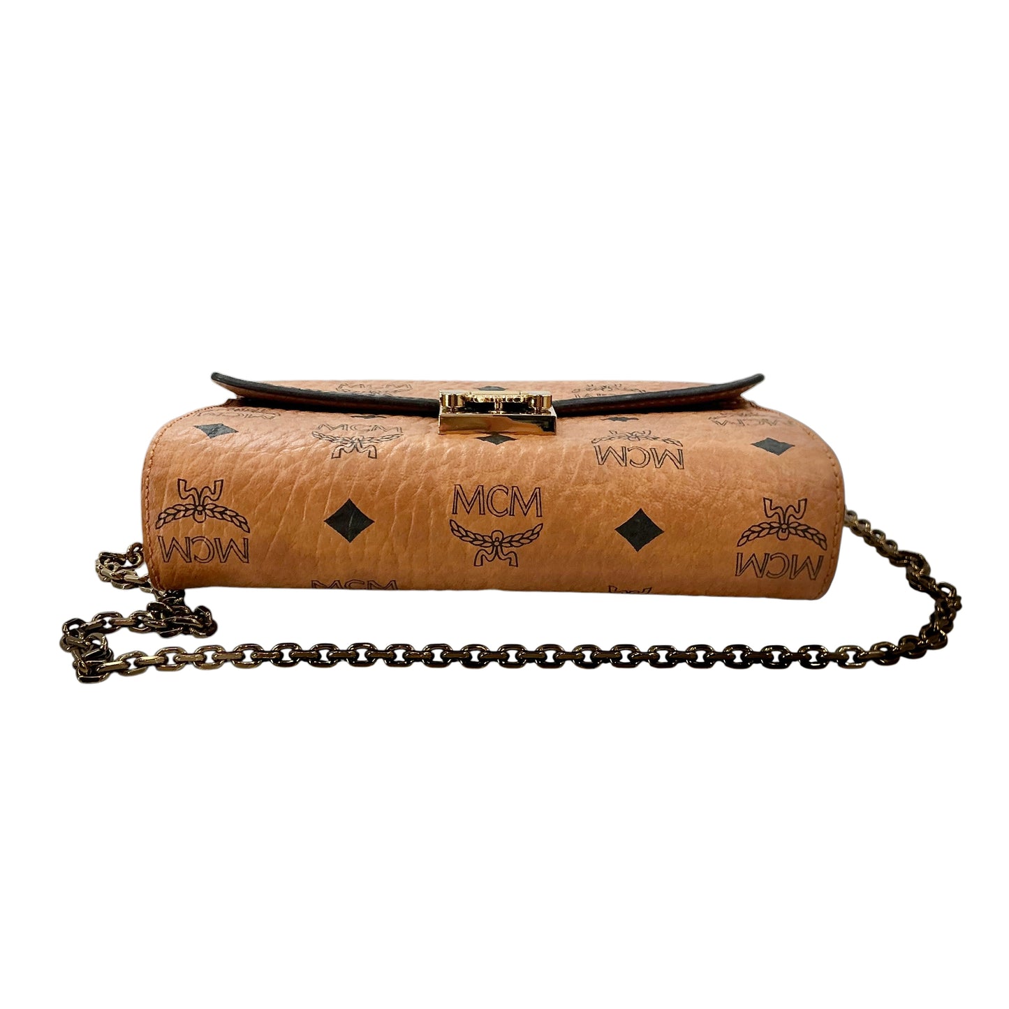MCM Cognac Visetos Monogram Millie / Tracy Wallet on Chain Crossbody Bag