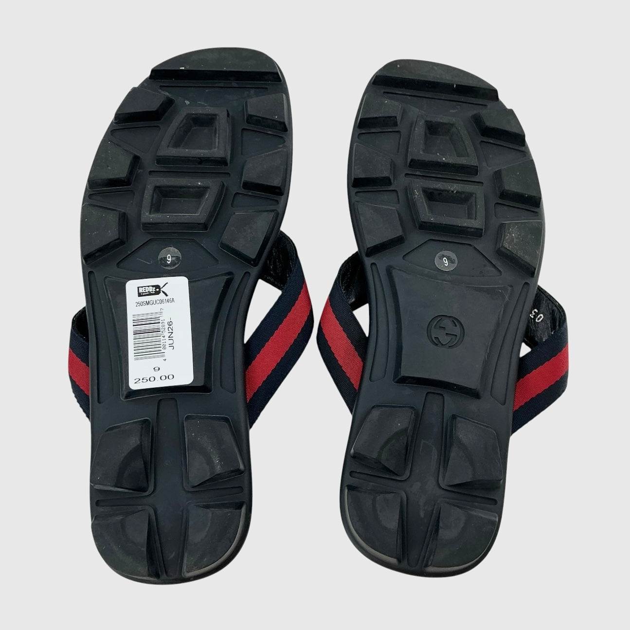 Gucci Men's Web & Leather Thong Sandals Black/Red