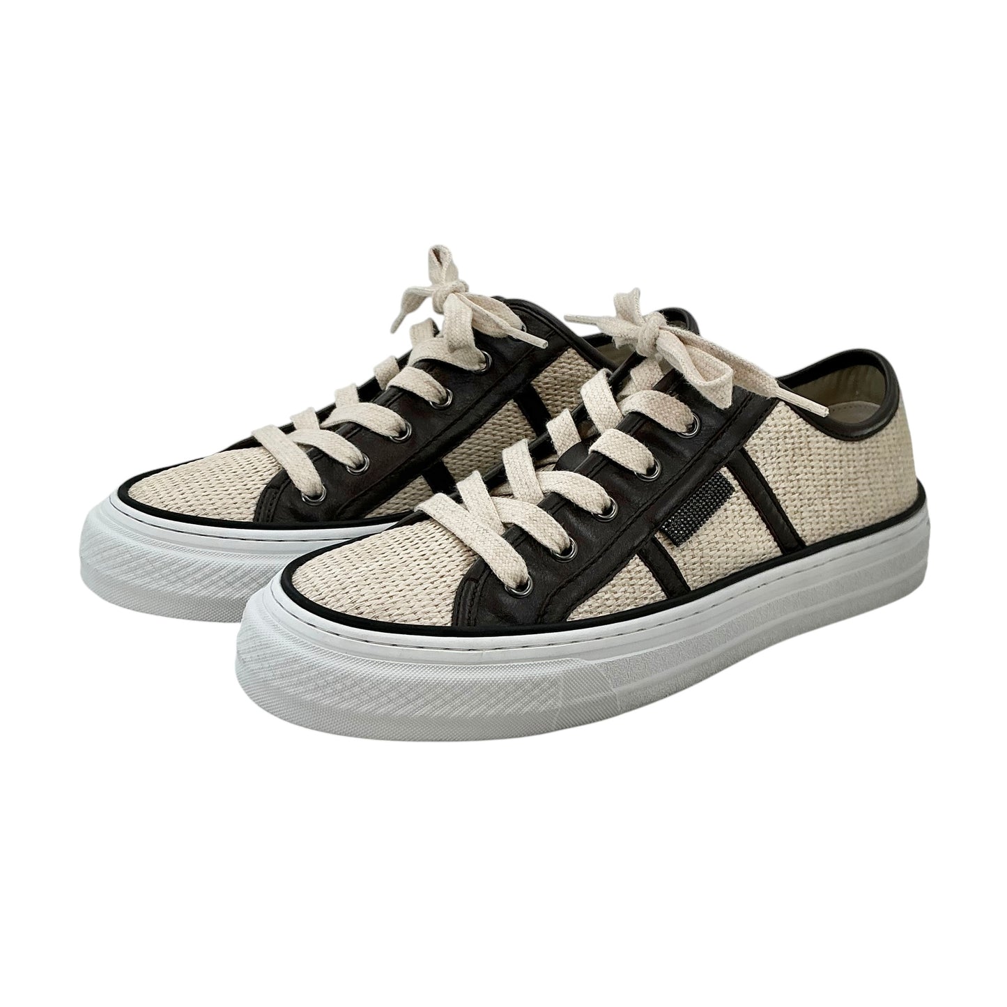 Brunello Cucinelli Techno Raffia & Leather Low-Top Sneakers