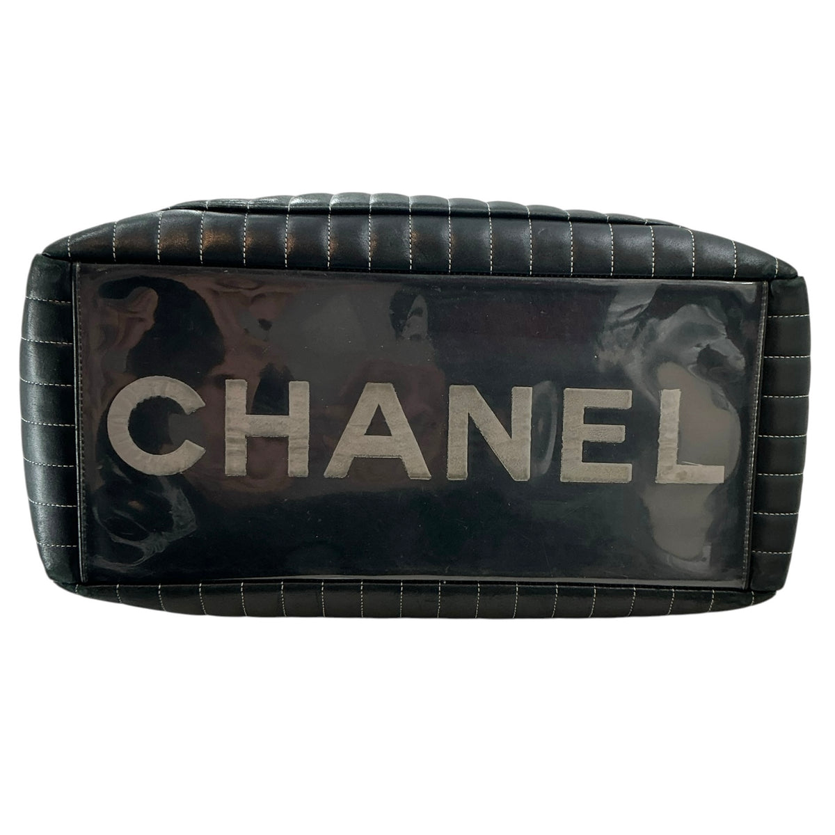 Vintage Chanel Black Lambskin Vertical Quilted Mademoiselle Large Ligne Tote Bag