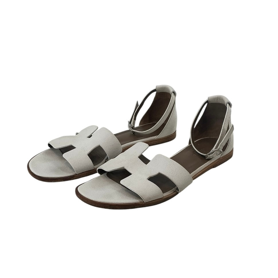 Hermès Santorini Sandals in White Epsom Leather