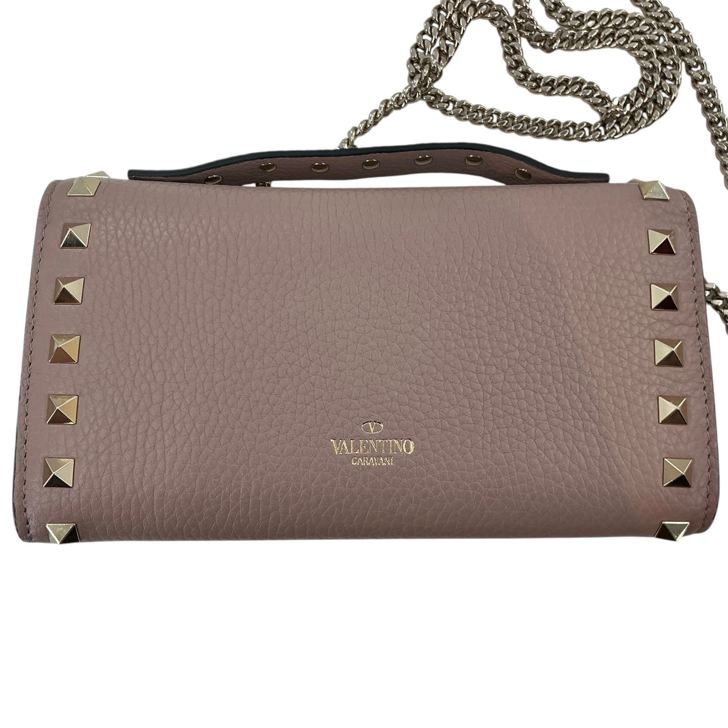 Valentino Garavani Rockstud Grainy Calfskin Wallet on Chain