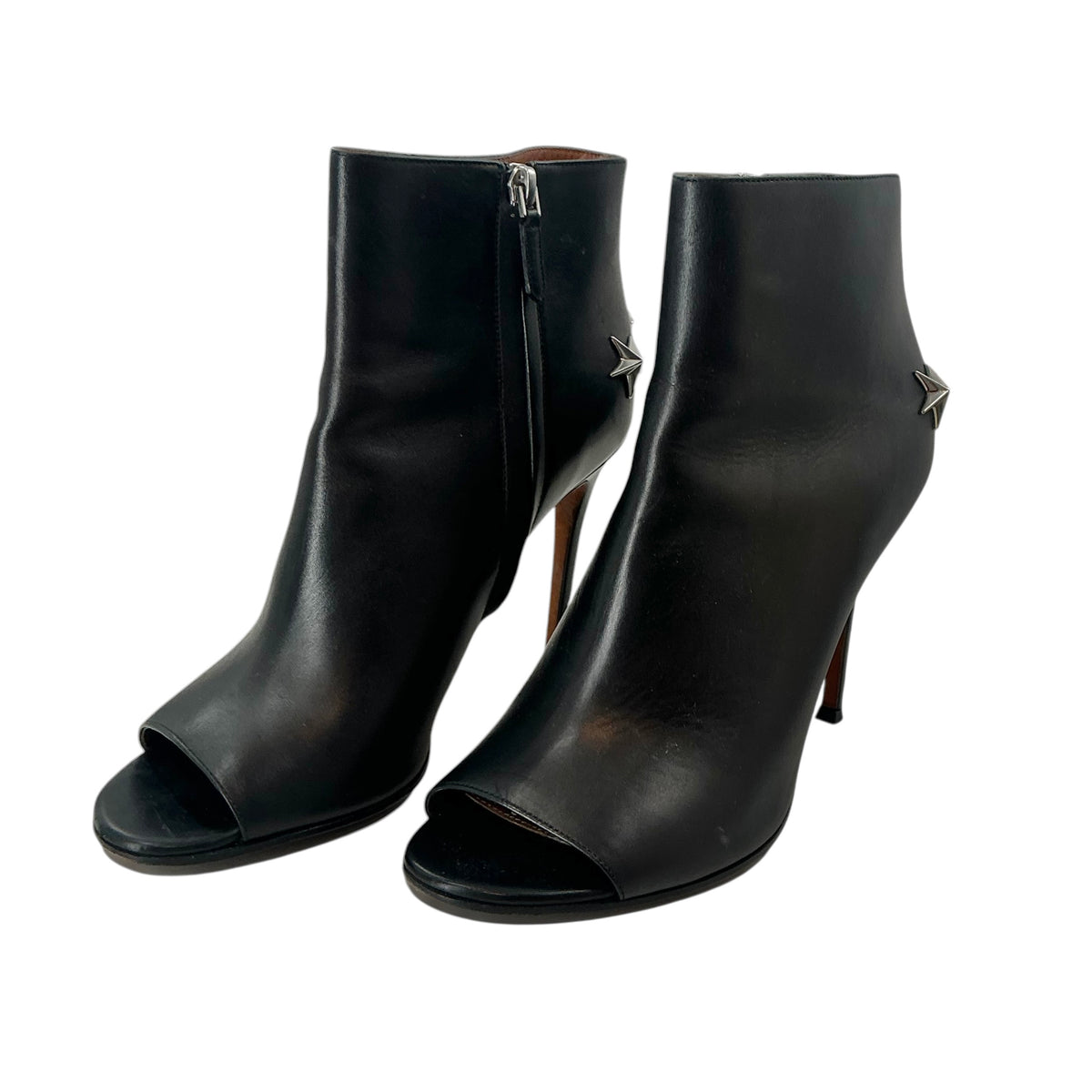 Givenchy Black Leather Star-Embellished Peep-Toe Booties