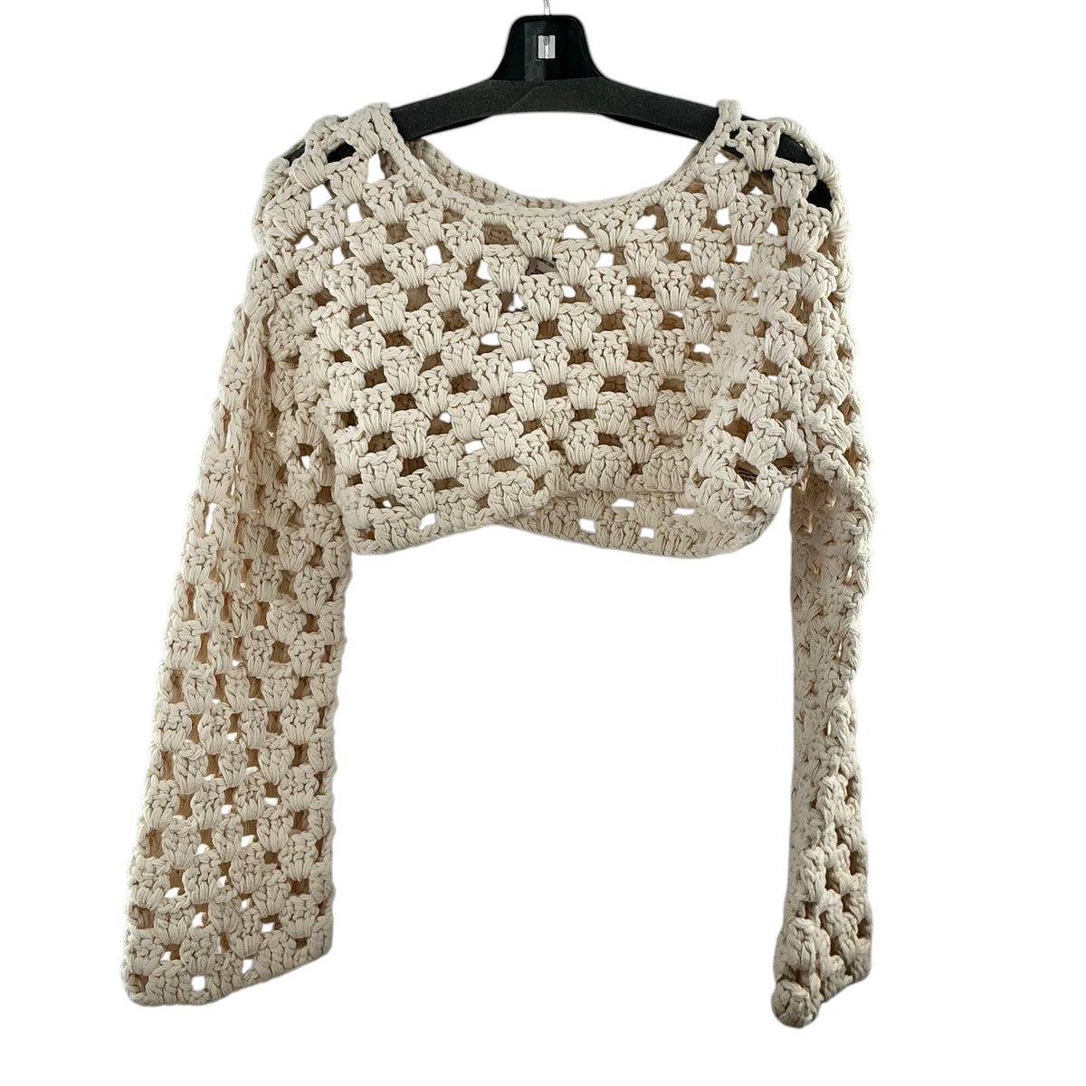 LoveShackFancy Keely Cropped Crochet Knit Pullover Sweater Cream