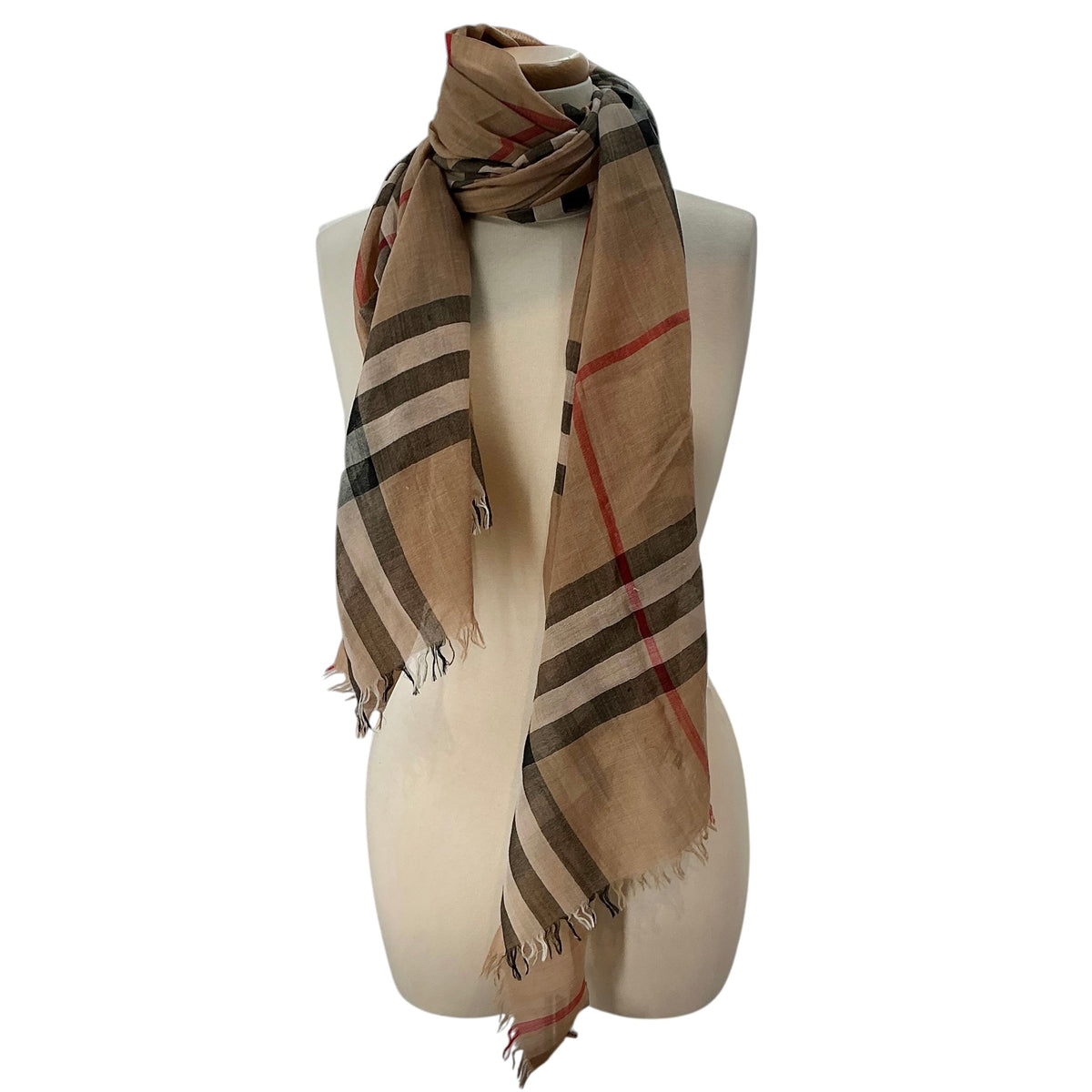 Burberry Classic Plaid Wool Silk Blend Lightweight Scarf Wrap