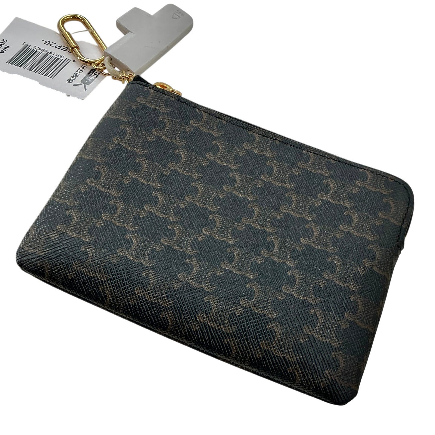 CELINE Black Triomphe Canvas Coin & Card Pouch with Key Ring Hook