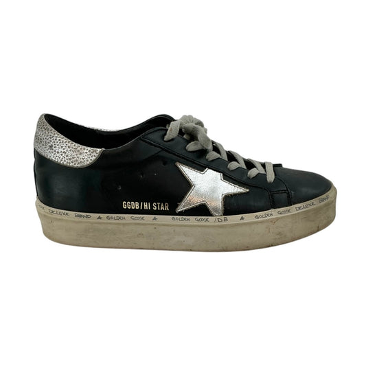 GOLDEN GOOSE HI STAR BLACK LEATHER SNEAKERS