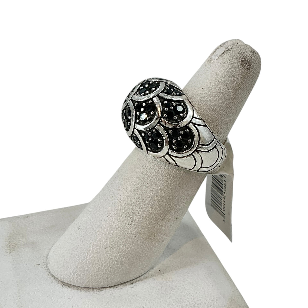 John Hardy 925 Sterling Silver Naga Scale Black Sapphire Pave Statement Ring