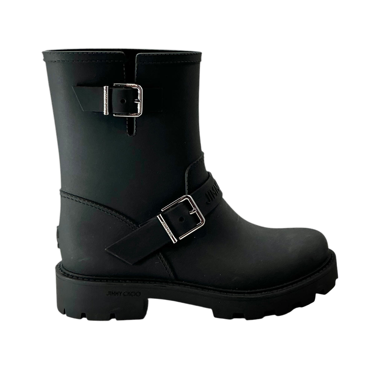 Jimmy Choo Black Biker Rubber Rain Boots