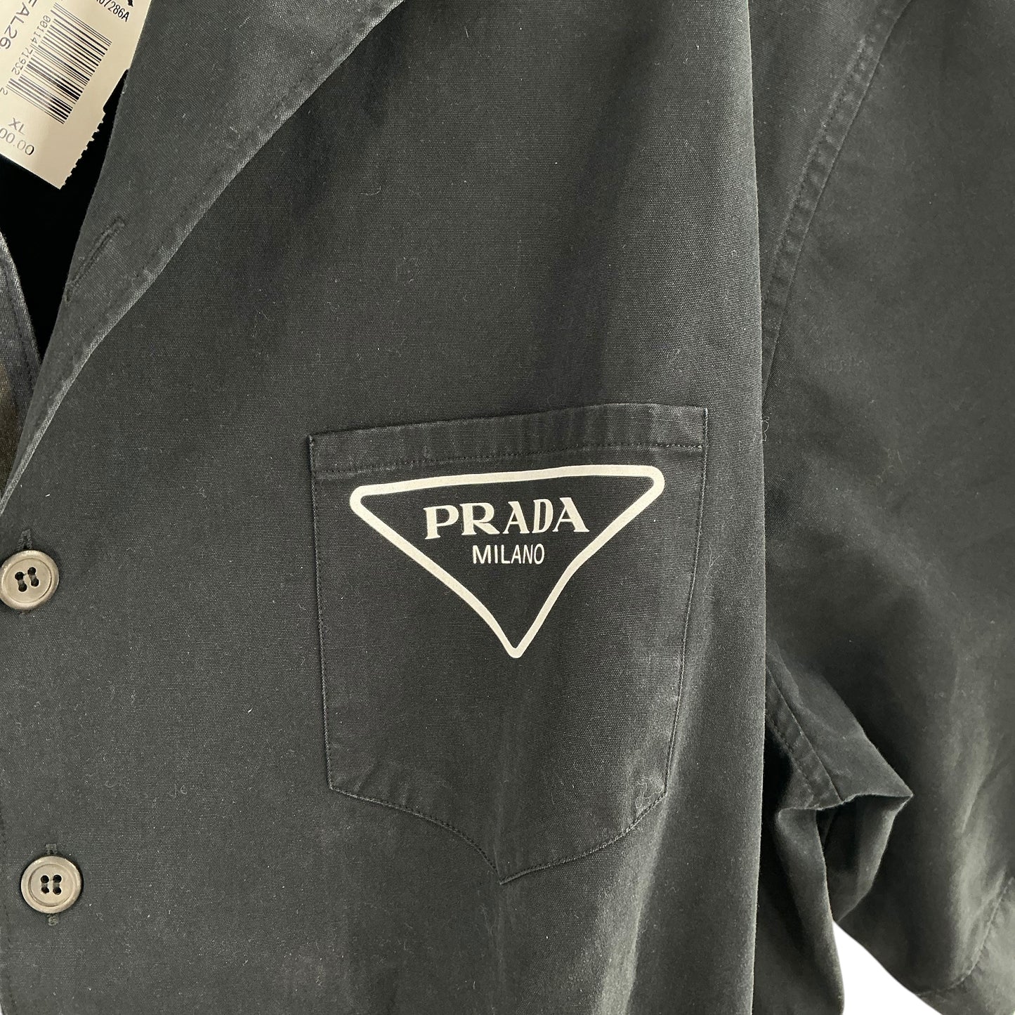 Prada Double Match Camouflage Split Poplin Bowling Shirt Black Gray