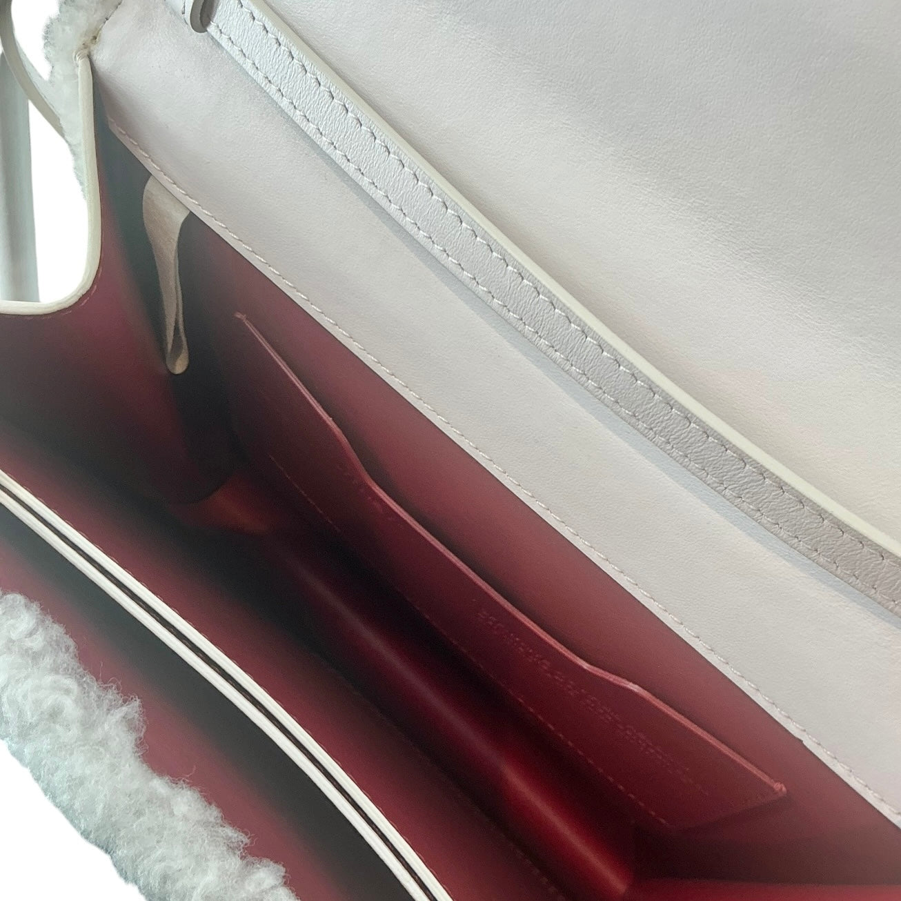 Off-White White Shearling & Leather Jitney 2.8 Top Handle Bag