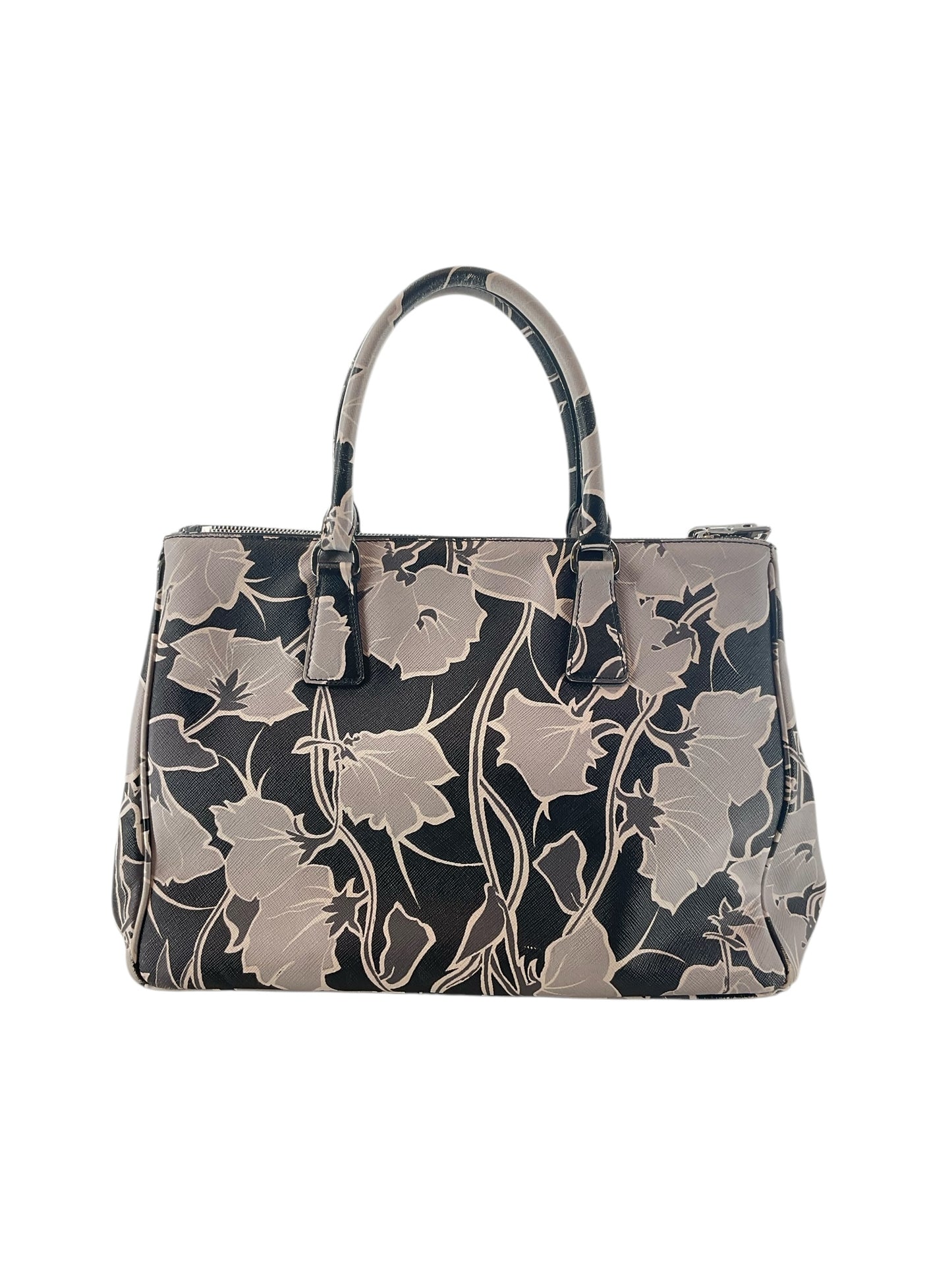 Prada Floral Saffiano Lux Double Zip Tote Bag