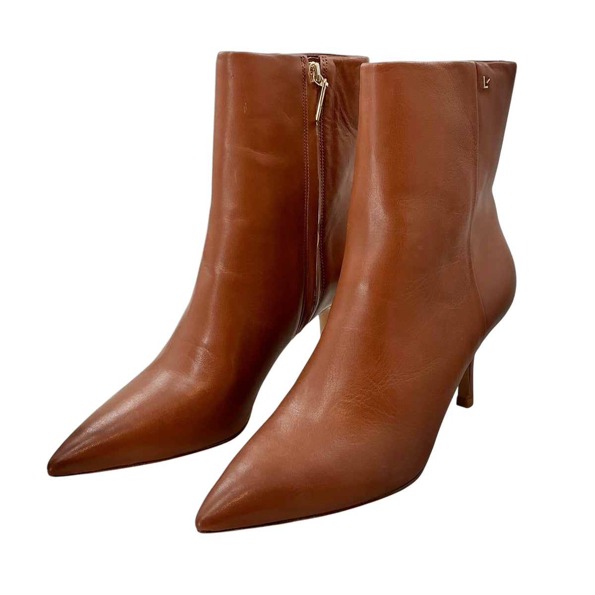 Larroude Tan Leather Mini Kate Pointed Toe Stiletto Boots