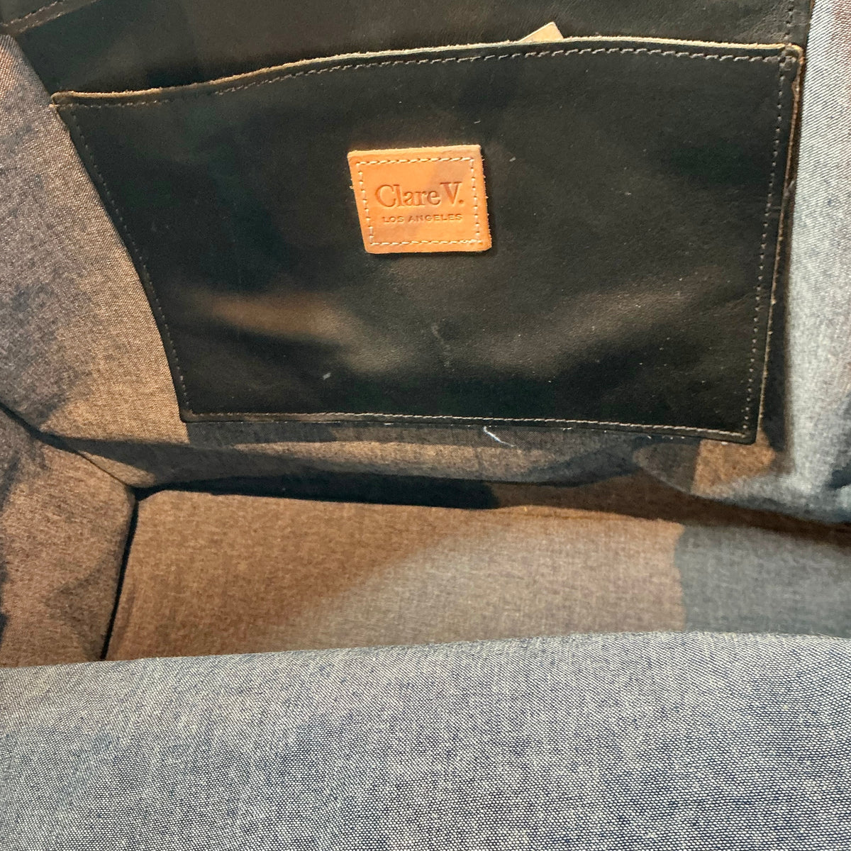 Clare V. Black Leather & Calf Hair Patchwork Simple Tote Bag