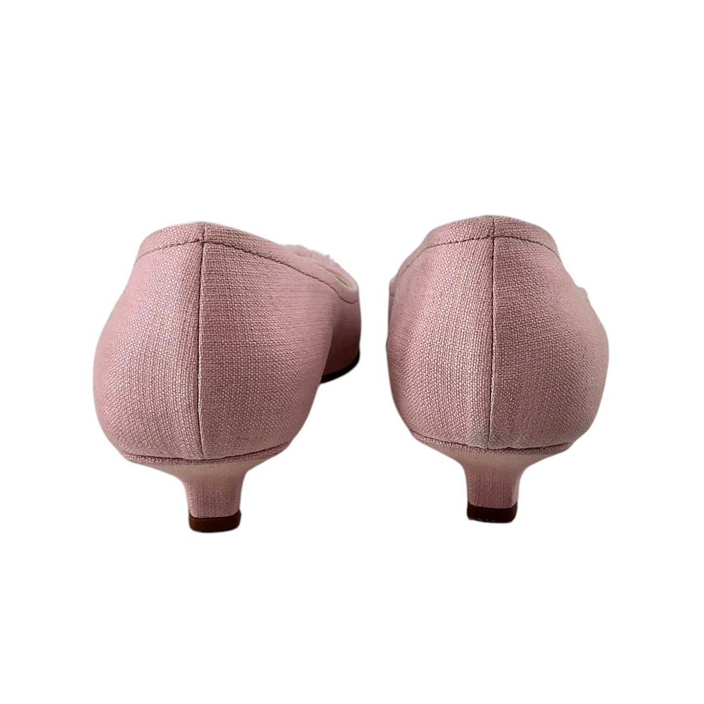 Prada Vintage Pink Canvas Fringed Cap-Toe Kitten Heels